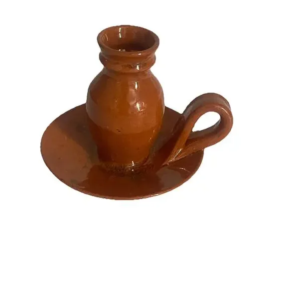 Vintage AR Cole Sanford Pottery Tobacco Spit Brown Candlestick Holder - Picture 6 of 6